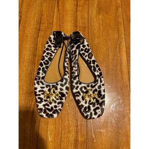 Women's Tory Burch Leopard Print Flats Size 11 White/Black